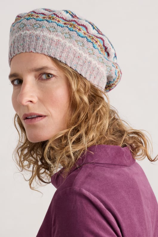 Lundy Bay Fair Isle Beret With Lambswool Model Image