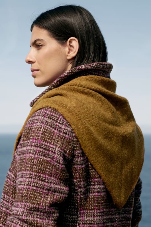 Wild Bilberry Knitted Triangle Scarf Model Image