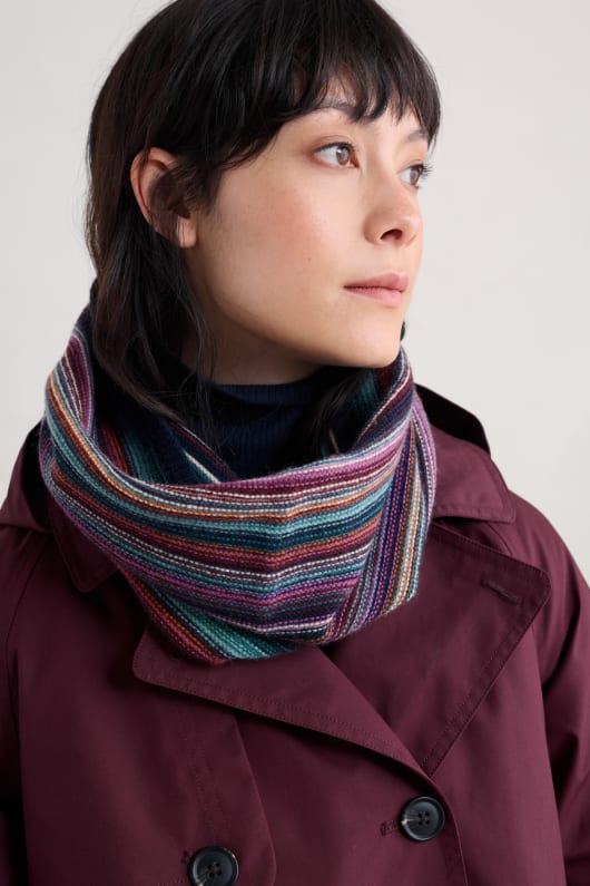 North Cliffs Striped Snood With Merino Model Image