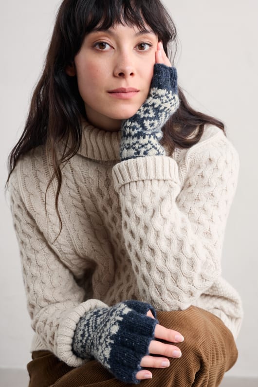 Day Moon Fair Isle Fingerless Gloves Model Image