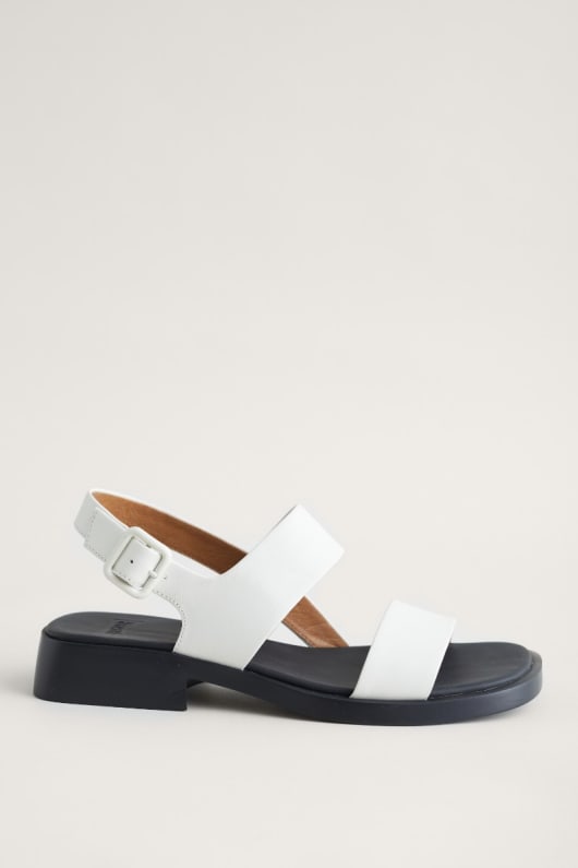 Camper White Low Heel Double Strap Sandals