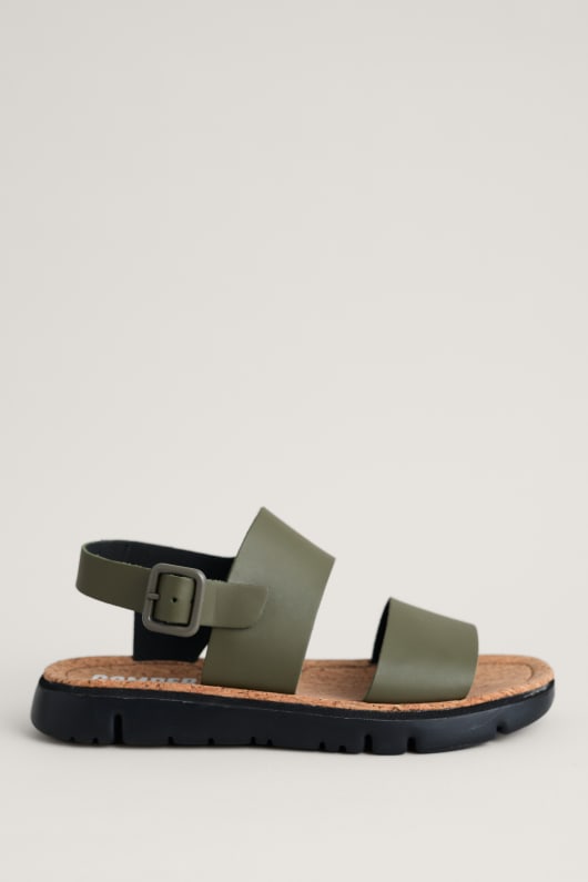 Camper Green Flat Double Strap Sandals Model Image