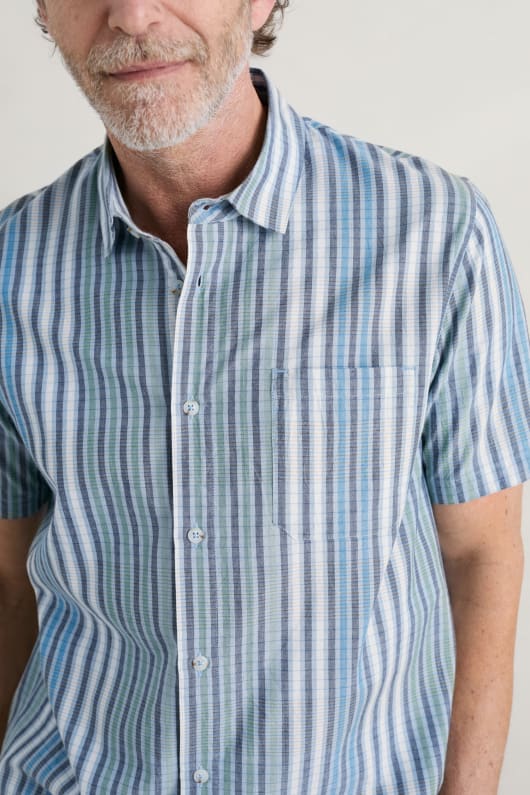 Men's Blue Heron Short Sleeve Shirt Model Image