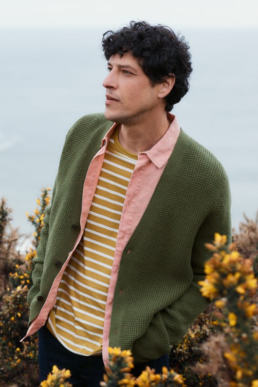 Men's Scott's Quay Waffle Knit Cardigan Model Image