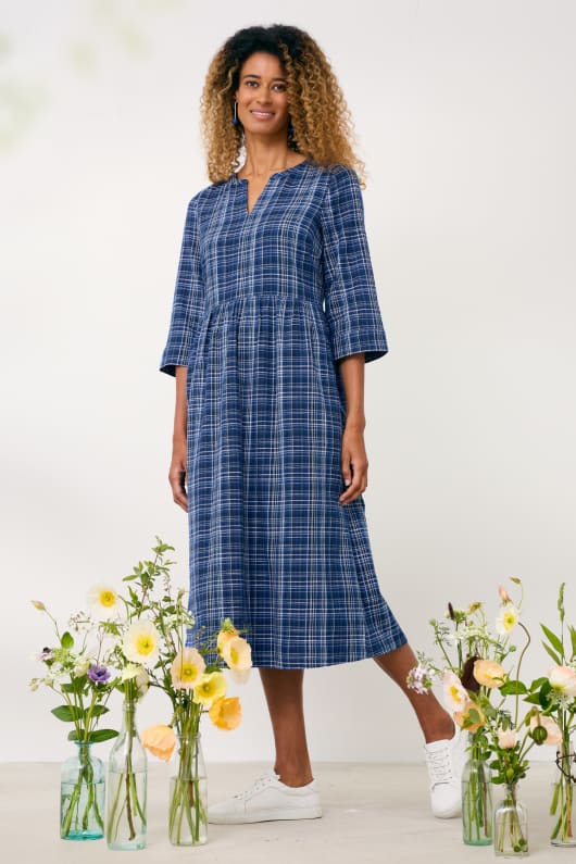 Magnolia Bloom Checked Dress Model Image
