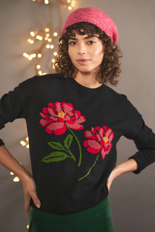 Black sweater with flowers hot sale