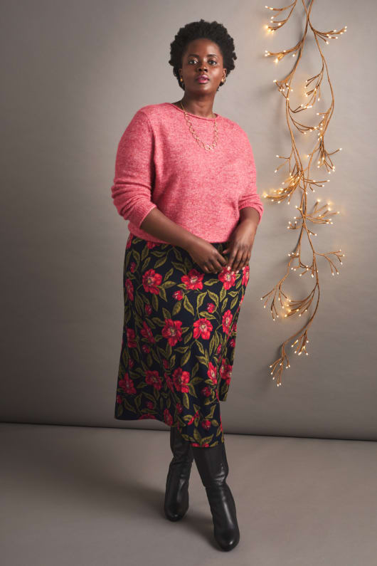 Honeysuckle Garland A-Line Midi Skirt Model Image