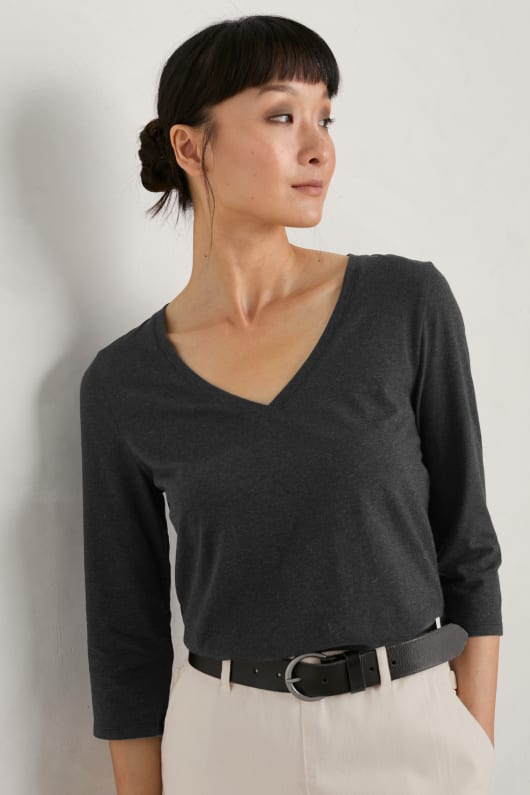 Alighting 3/4 Sleeve V-Neck Jersey Top Image