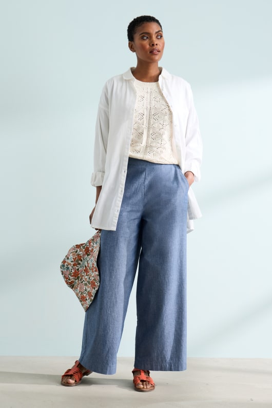Wide leg chambray jeans discount
