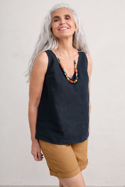 Sunlit Seagrass Linen Vest Model Image