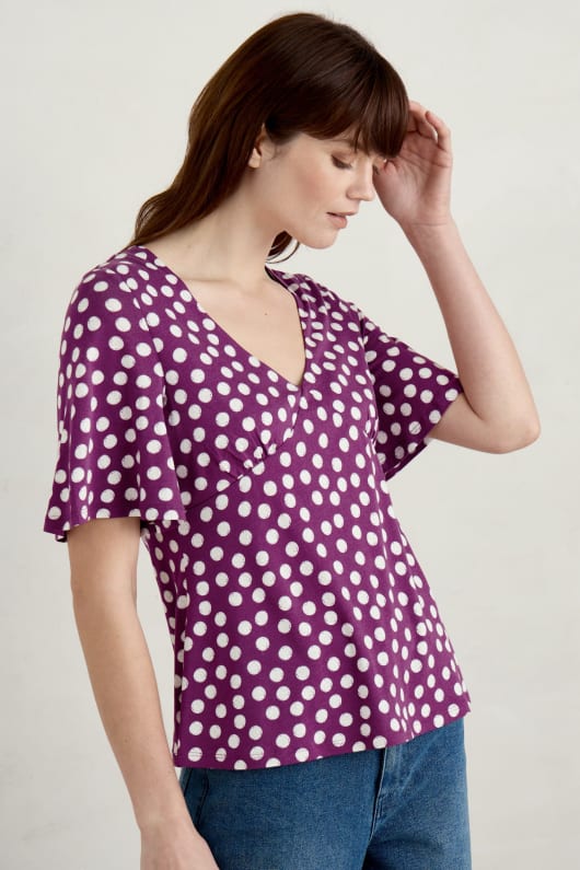 Herb Garden Angel Sleeve V-Neck Top Model Image