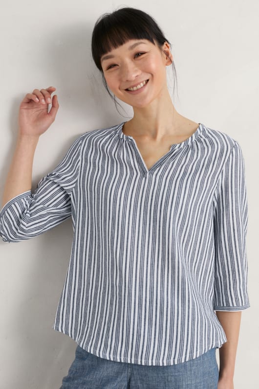 Stone's Throw Striped 3/4 Sleeve Top Model Image