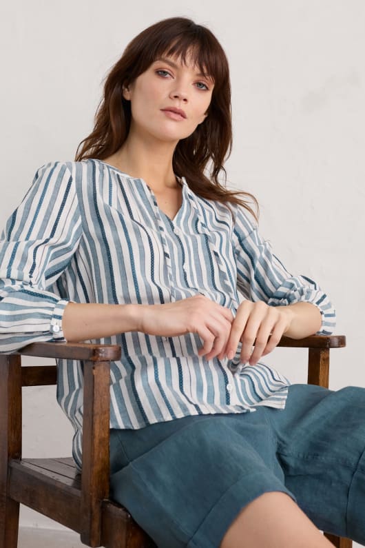 Even Keel Organic Cotton Striped Shirt Model Image