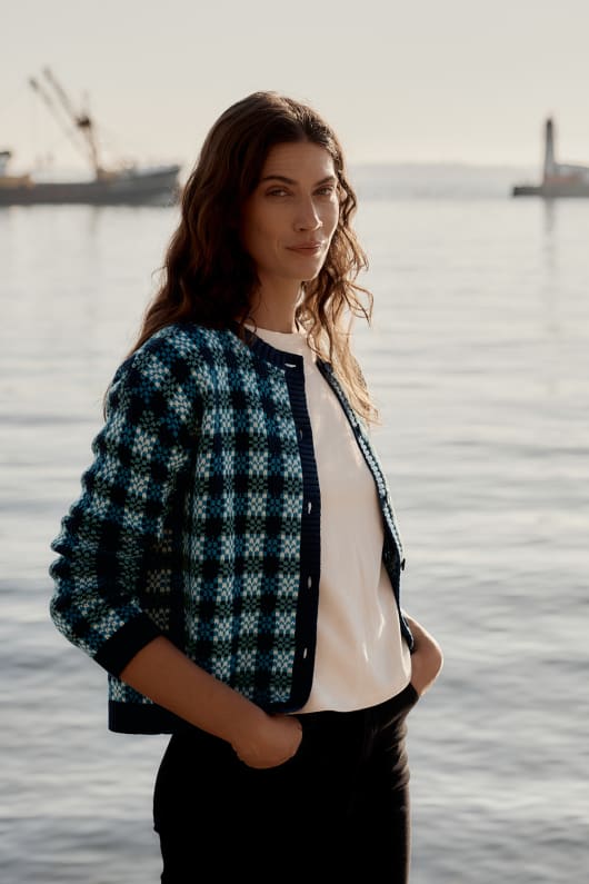 Kensa Organic Cotton Checked Cardigan Model Image