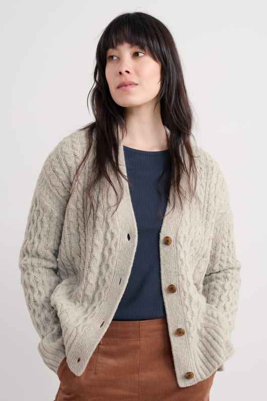 Newlyn Cardigan Made With Merino Wool Model Image