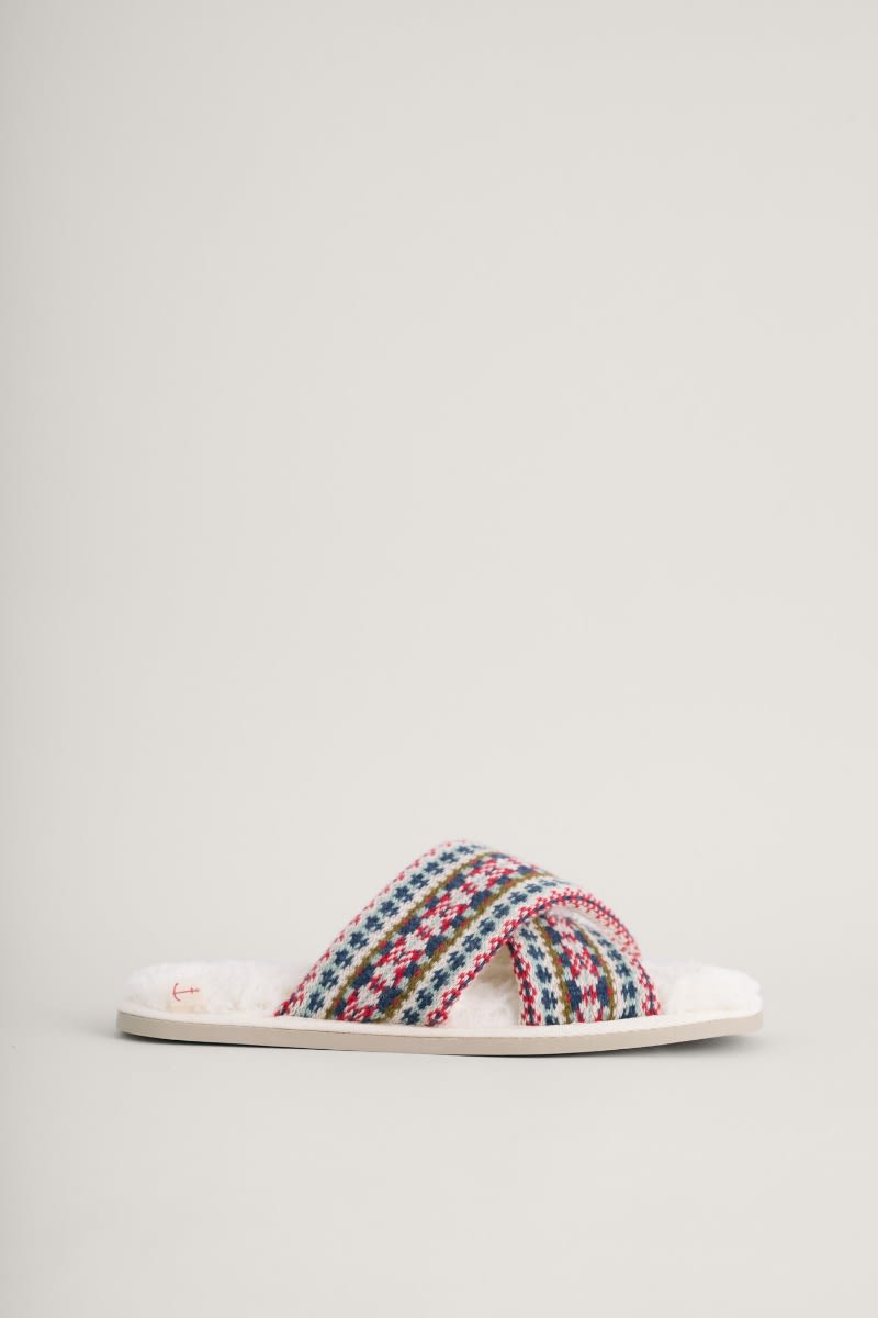 Night Ships Crossover Slip On Slippers Fair Isle Pattern Seasalt Cornwall