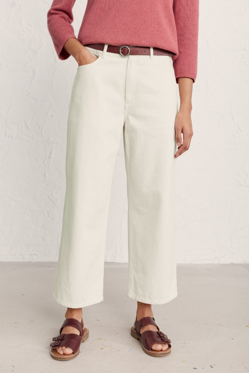 Barnes Trouser Cotton Wide Leg Cropped Jeans in Classic Colours Seasalt Cornwall