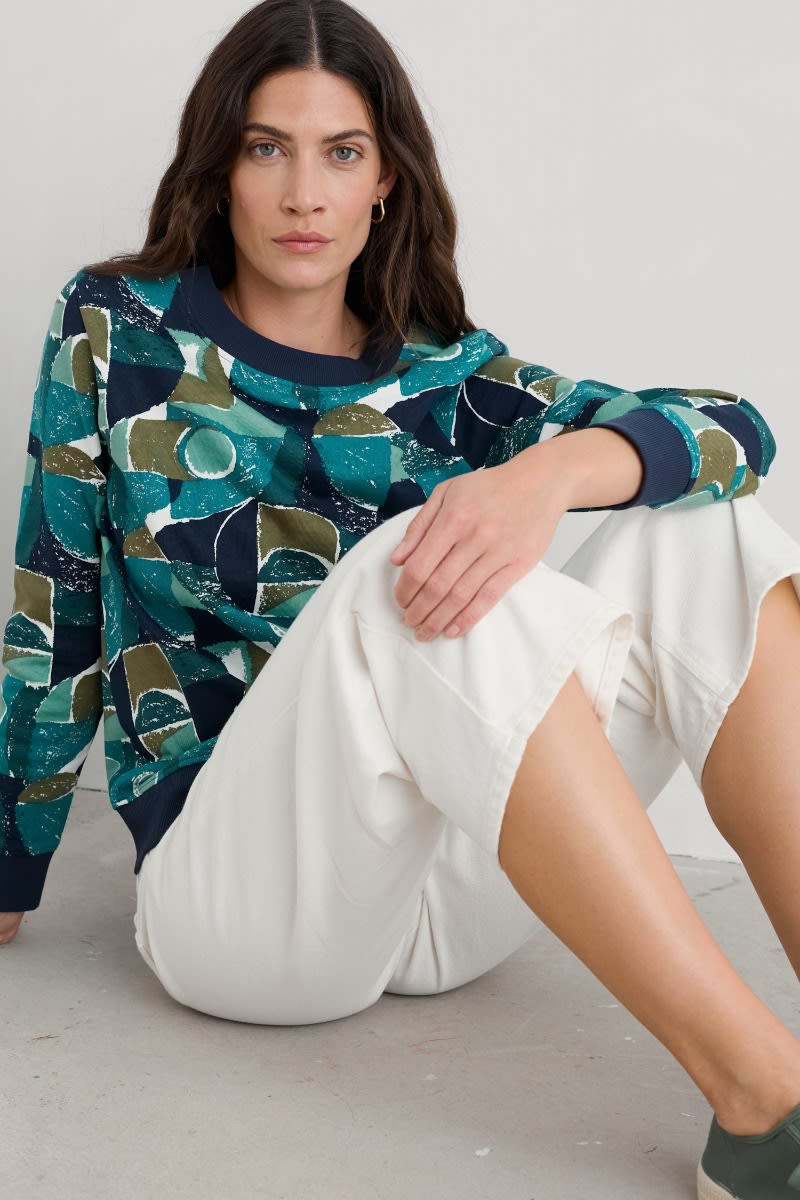 【KOOLOSET】Marine Spread Printed Sweatshirt Retro Fleece Sweatshirt With Open Edge On Hem – Merz b. Schwanen